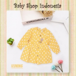 large PD575 Atasan Anak Lengan Panjang Mini Dress Anak Katun Baju Anak Perempuan Lengan Panjang Polkadot Pastel Kuning